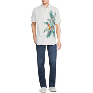 Cremiux NWT Men’s White Floral Hawaiian Polo Shirt Lg